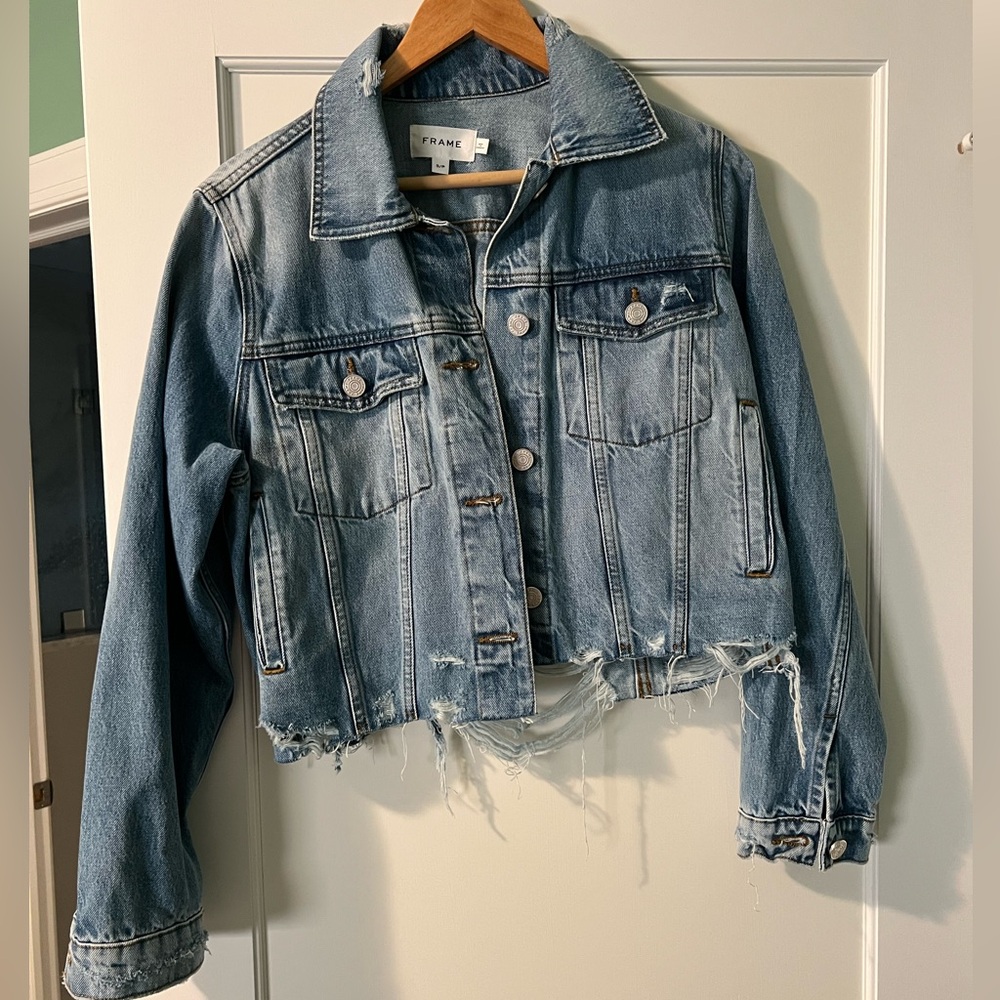 Frame Denim Distressed Blue Jean Jacket